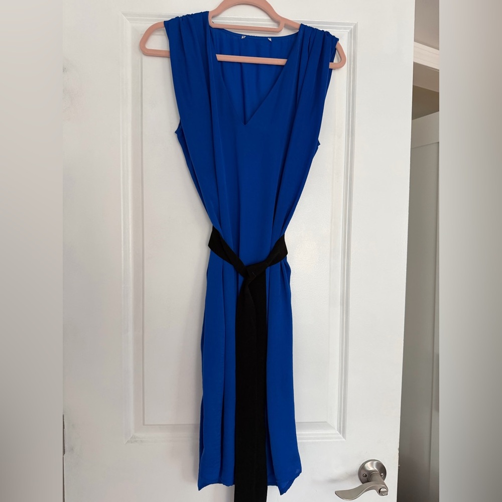 Cobalt Blue Sleeveless Dress with Black Accent Belt